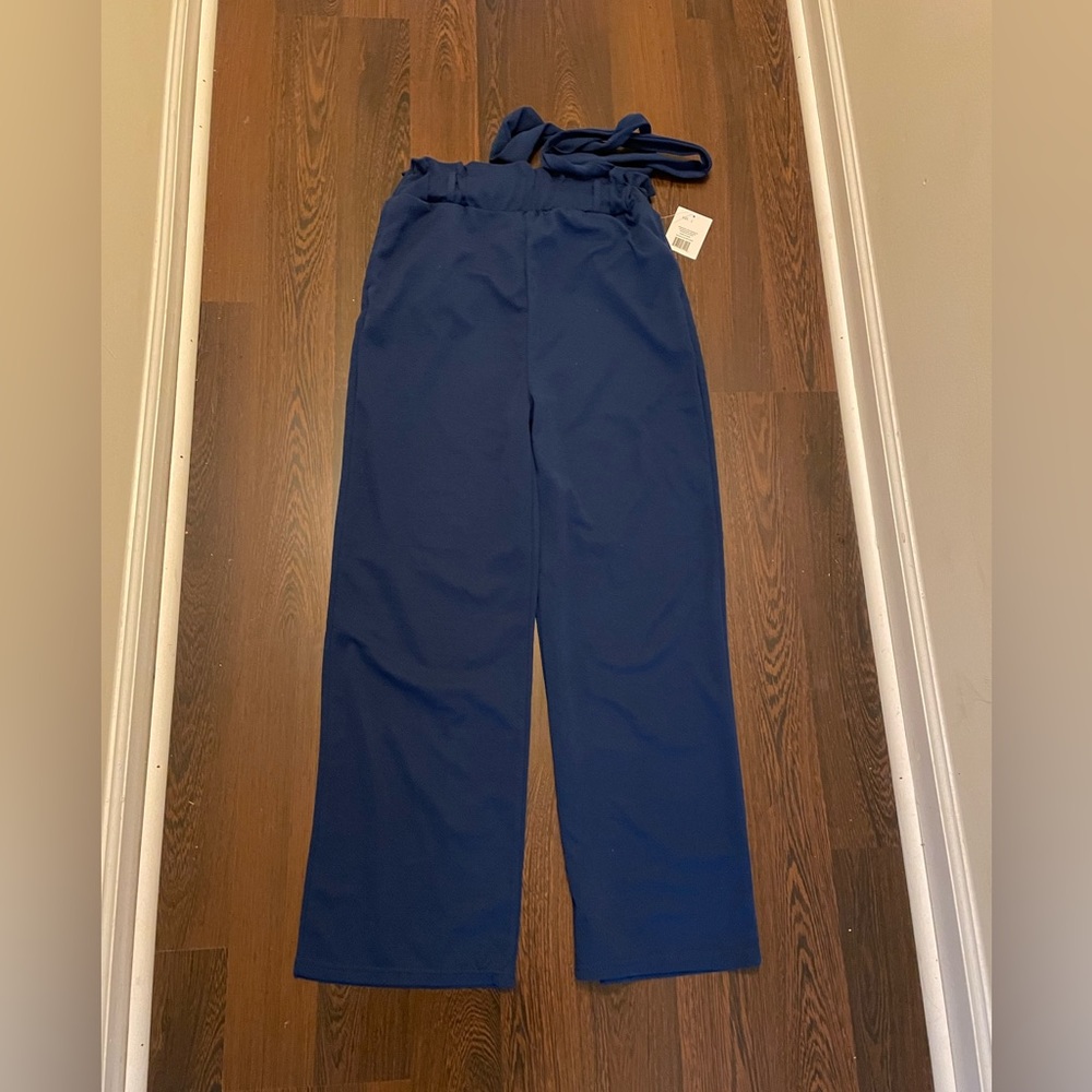 Navy Blue trousers with fabric belt size Large (Cart H-101)